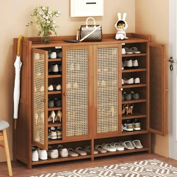 Image 8 Tier Bamboo Shoe Storage Cabinet with Doors, 38-40 Pairs Shoe Rack for Closet,  Shoe Storage Cabinet for Hallway Living Room