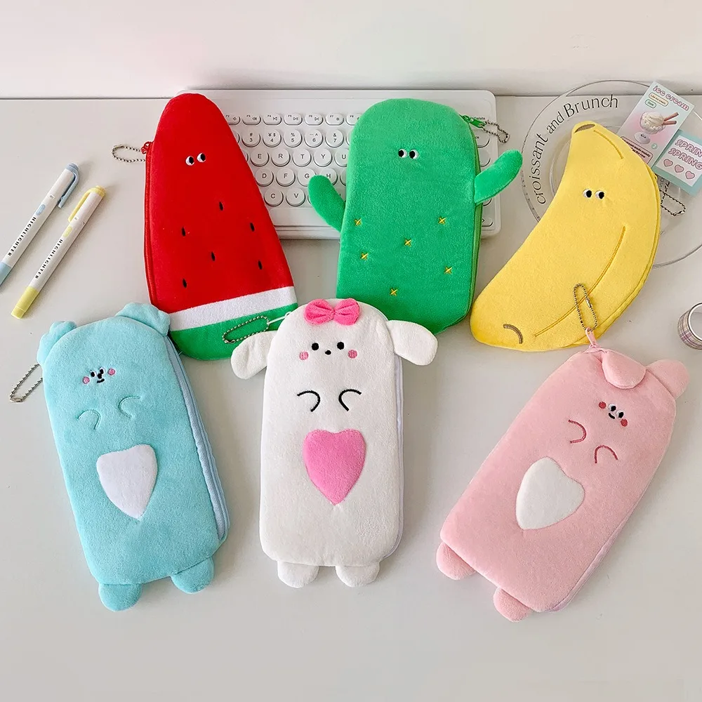 

Plush Cartoon Storage Bag Animal Bear Bunny Watermelon Banana Fruit Pencil Pouch Aesthetic Cosmetics Card Pen