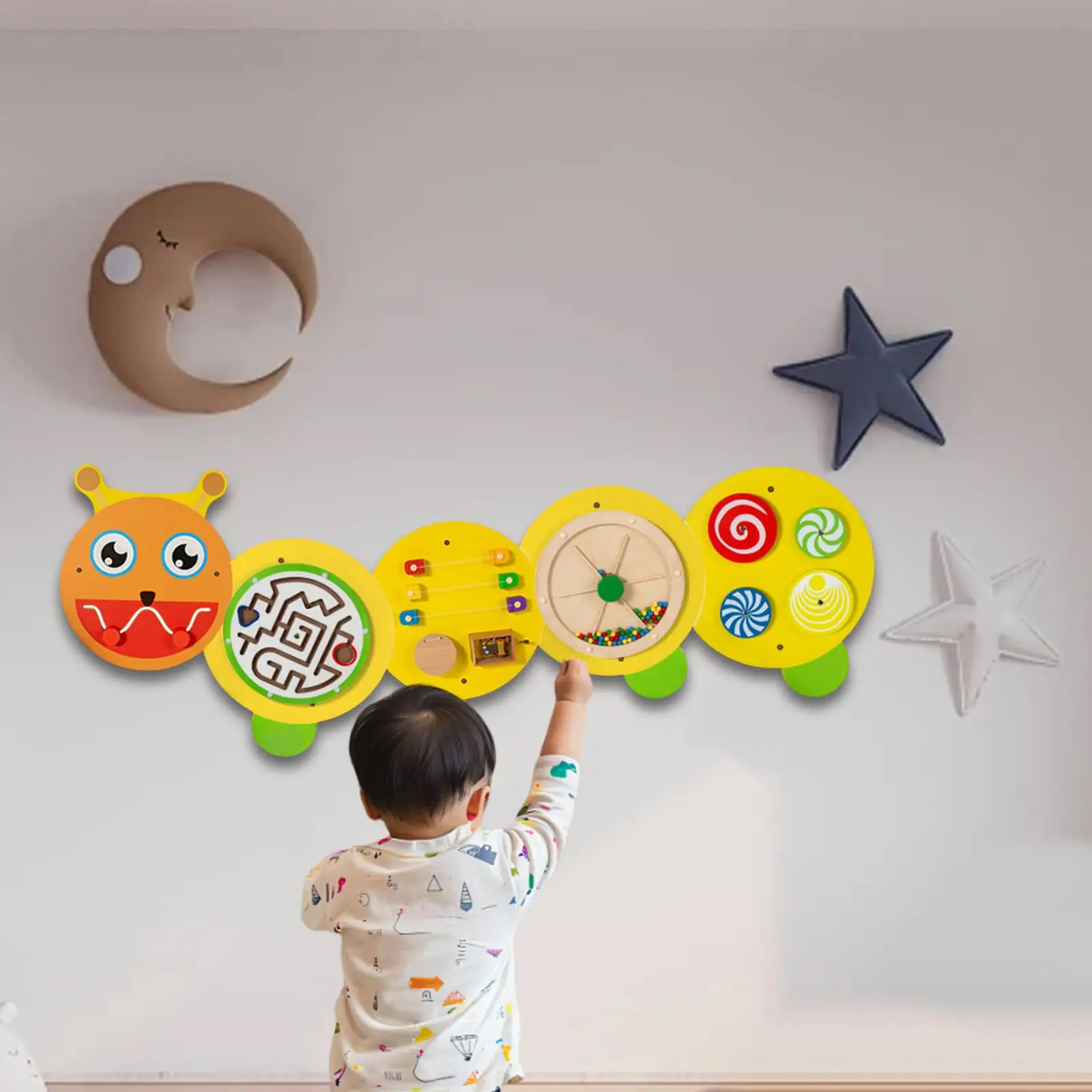 

Caterpillar Busy Board Sensory Board Puzzle Interactive Wall Decoration Learning Toys Wood for Children's Daycare