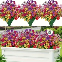 12pcs Outdoor Artificial Flowers Mixed color, UV Resistant Fake Flowers, Garden Home Wedding Farmhouse Festive Shrub Decor