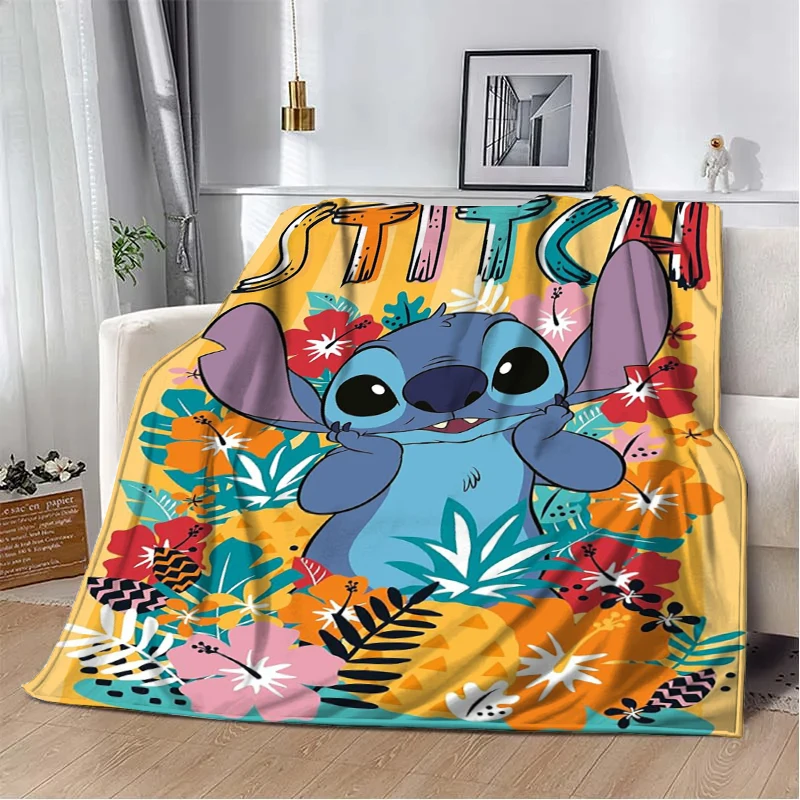 

Stitch Cartoon Printed Flannel Thin Warm Blanket.Four Season Blanket.for Sofa,beds,living Rooms,Plush travel Picnic Blanket Gift