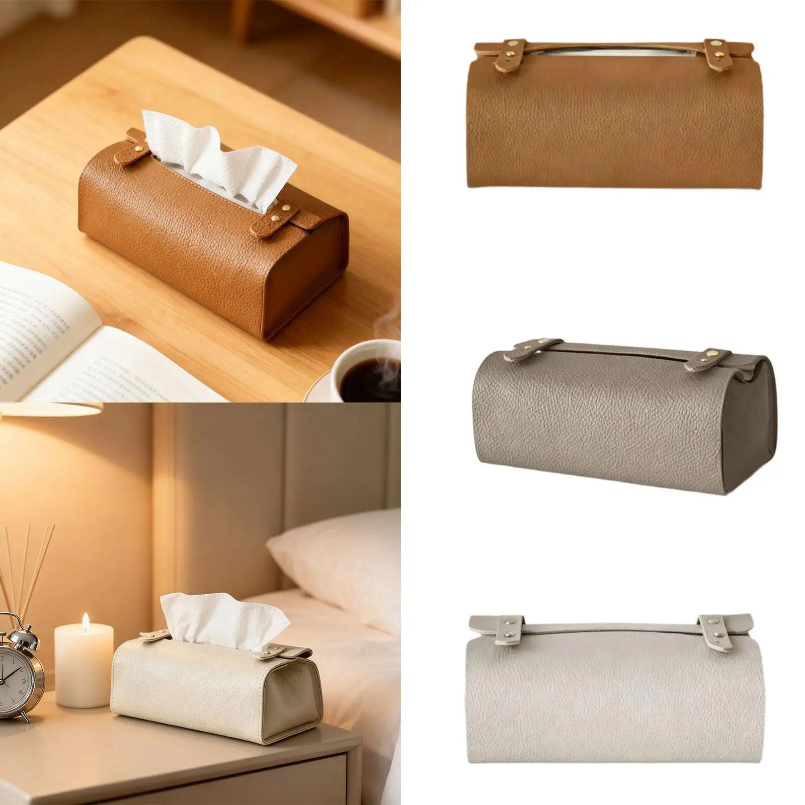 Tissue Box Cover PU Leather Tissue Box Holder Tissue Case Elegant Paper Dispenser for Restaurant Office Countertop Hotel Car