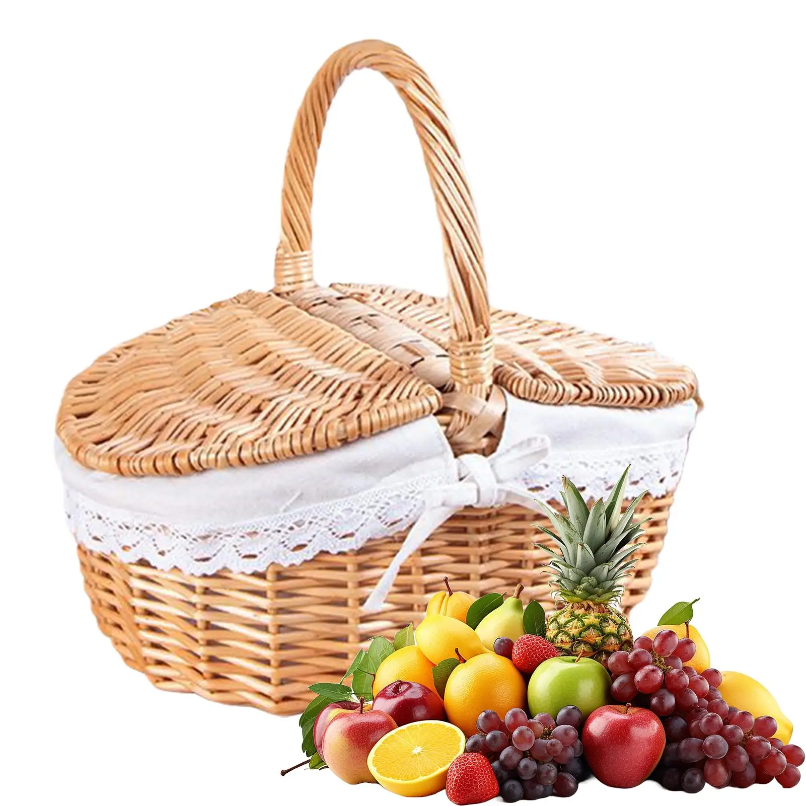 Cesta de flores de mimbre vacía, cesta de mimbre con diseño de asa, caja de almacenamiento grande para actividades al aire libre, playa, Camping, almuerzo
