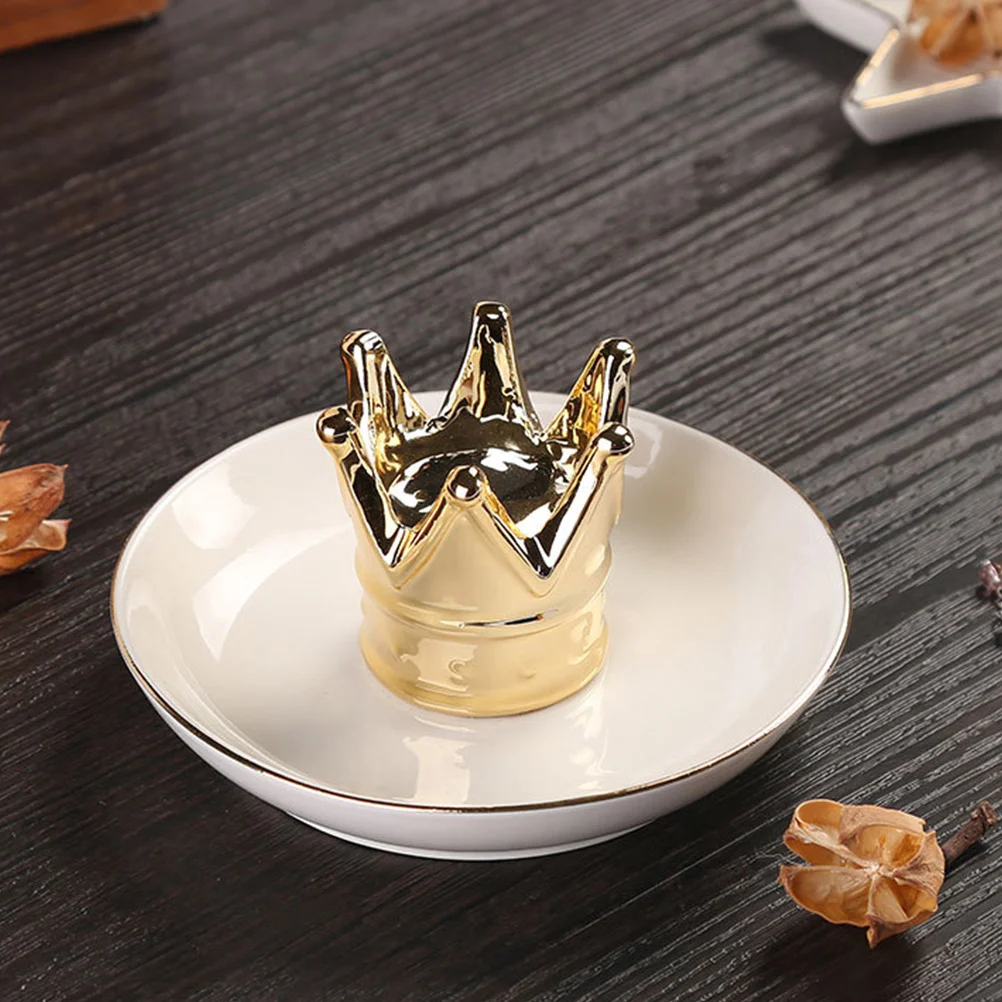 Porcelain Jewelry Tray Crown Ring Holder Ceramic Organizer Dish for Wedding Anniversary Birthday Gift Home Decoration