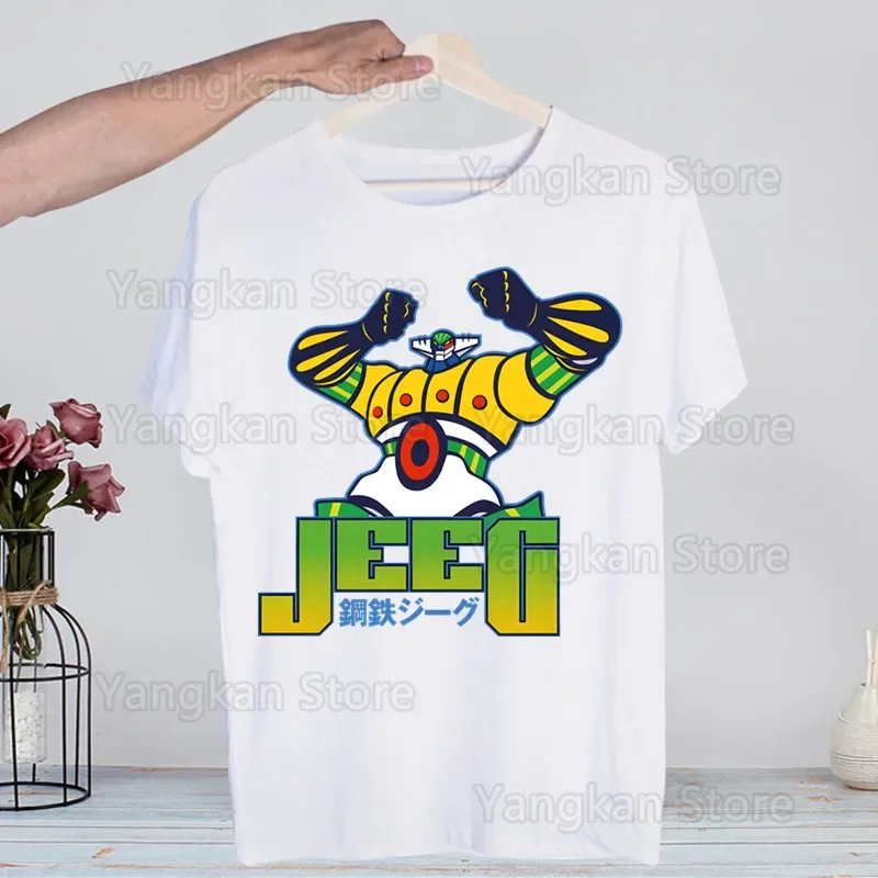Kotetsu Jeeg Robot Anime Tshirts Harajaku Mechas 02Steel Jeeg Robot Streetwear Casual Tee Geometric Print Crew Neck Short Sleeve