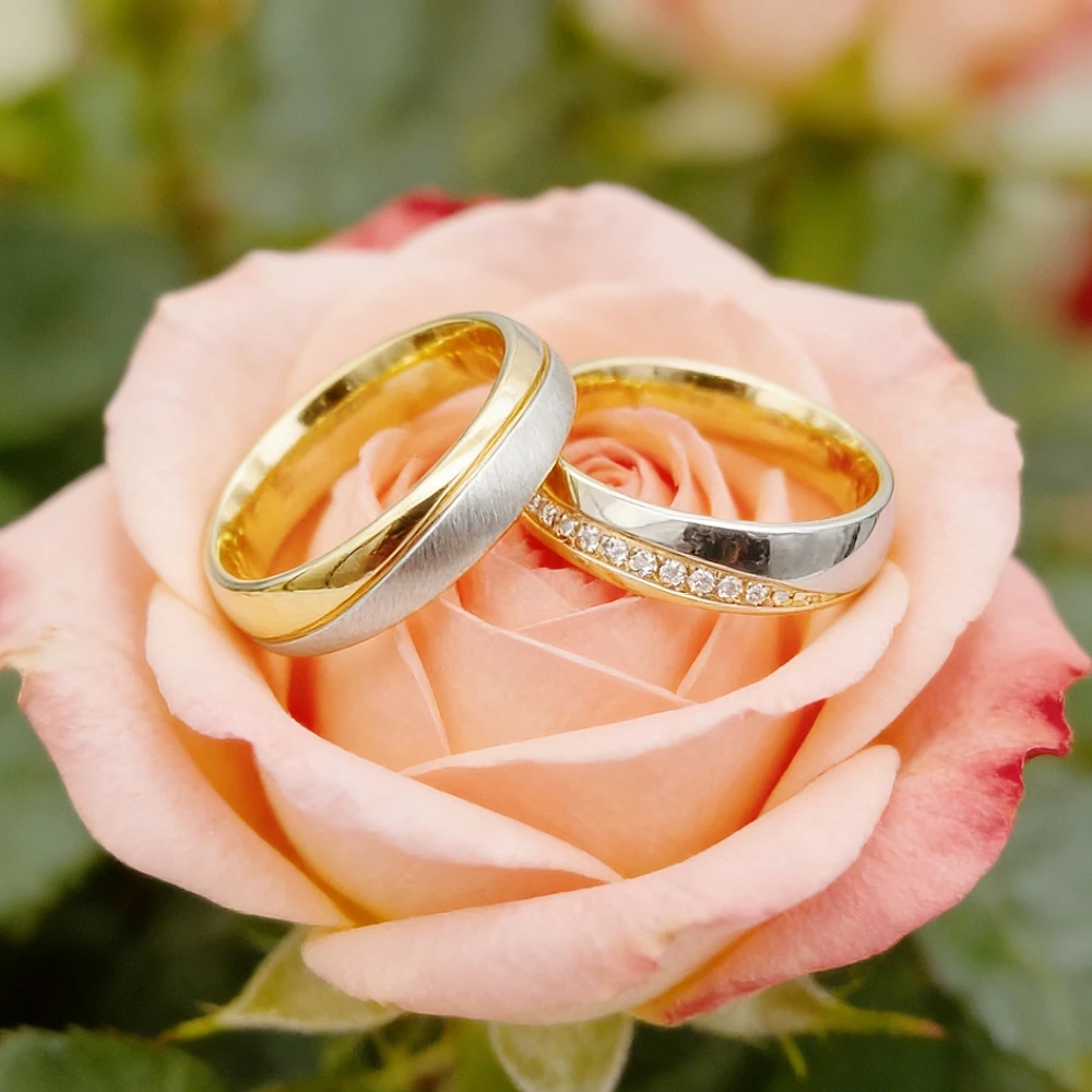 Handmade Two Tone Wedding Band Titanium Stainless Steel Rings For Men And Women Fashion Jewelry Marriage Anniversary Man Gift