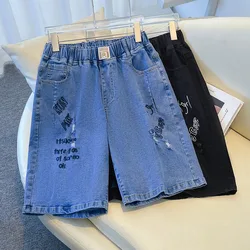 150Kg Plus Size Women's Hip 150 Workwear Pants Summer High Waisted Loose Cropped Jeans Blue Big 5XL 6XL 7XL 8XL 9XL