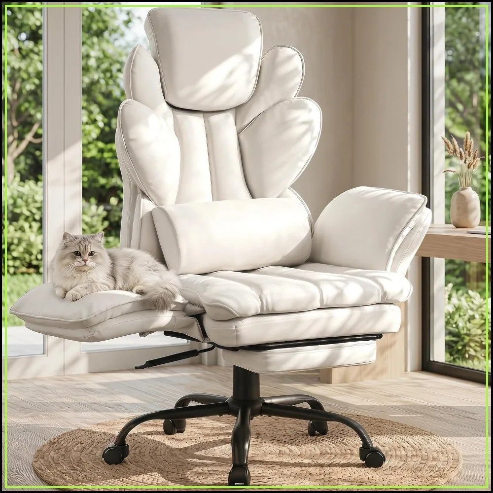 Criss Cross Office Chair with Foot Rest, Flip Armrests, Headrest, White PU Leather