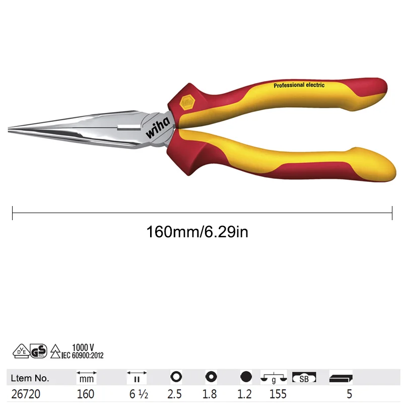 Imagem -06 - Wiha-alicate Eletricista com Borda de Corte Alicate Straight Shape Testado por Vde Nariz de Agulha Insualted 160 mm Comprimento 155gram 1000v
