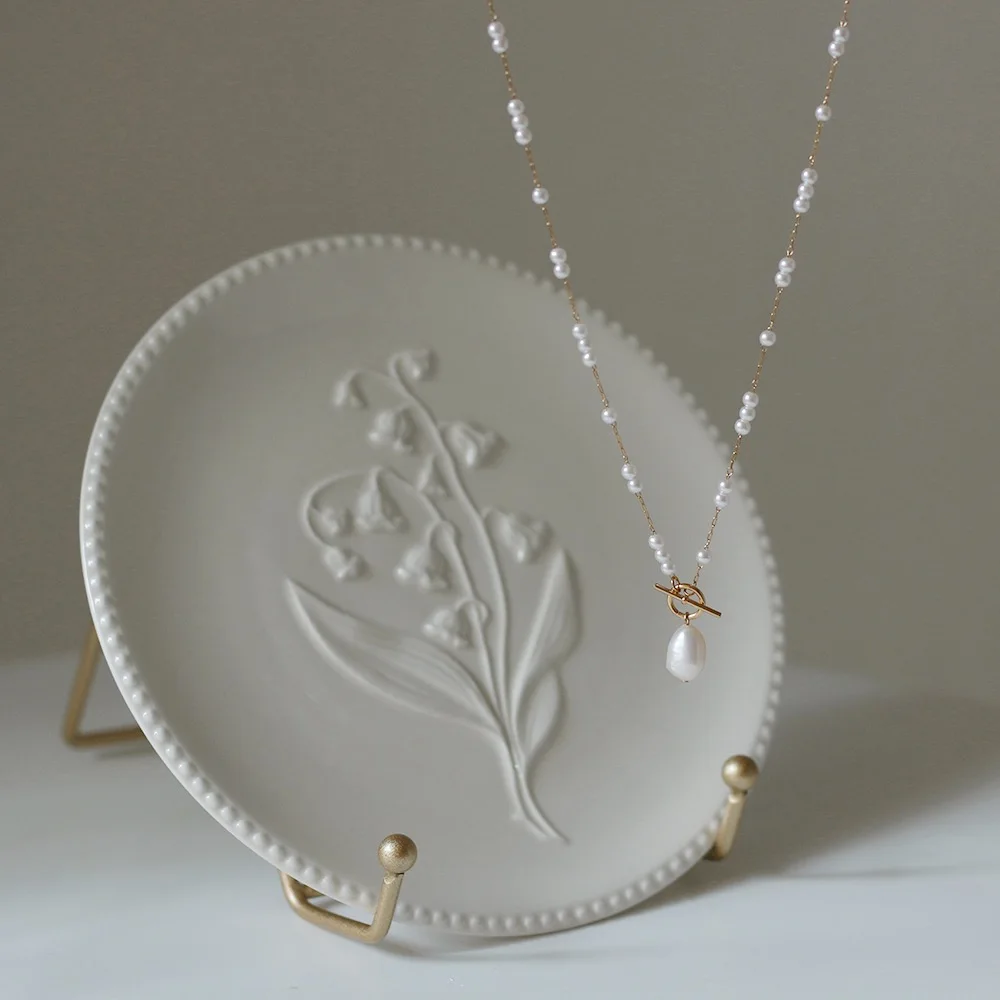 Stainless Steel Long Simulated Pearls Chain Necklace for Women Elegant Natural Baroque Pearl Pendant Necklace Gift