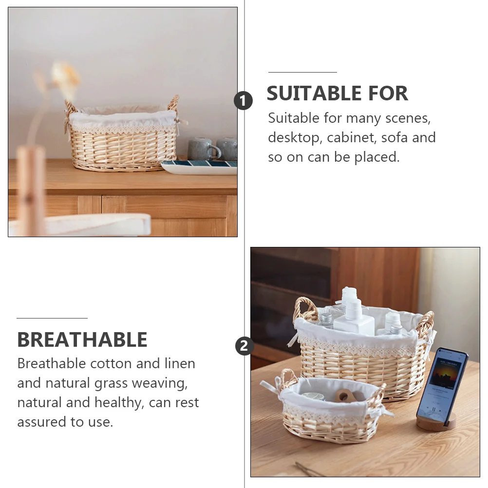 

1Pcs Woven Storage Basket Beige Handmade Breathable Cotton Linen Cosmetics Holder Desktop Organizer Bedroom Storage Basket