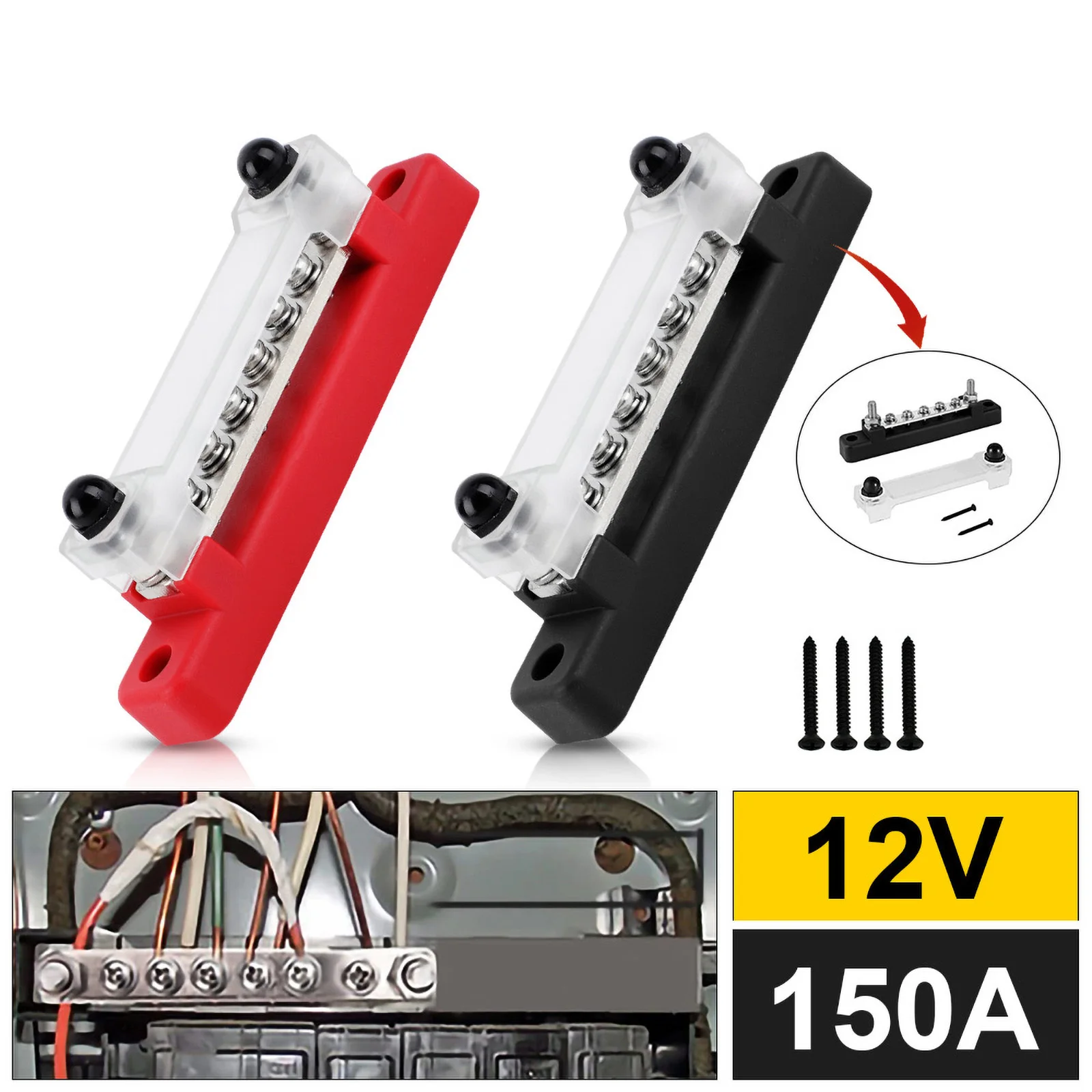 CNSPEED Bus Bar Battery Power Distribution Block 12V M6 Stud Positive Negative Buss Bar for Truck Boat Car Camper