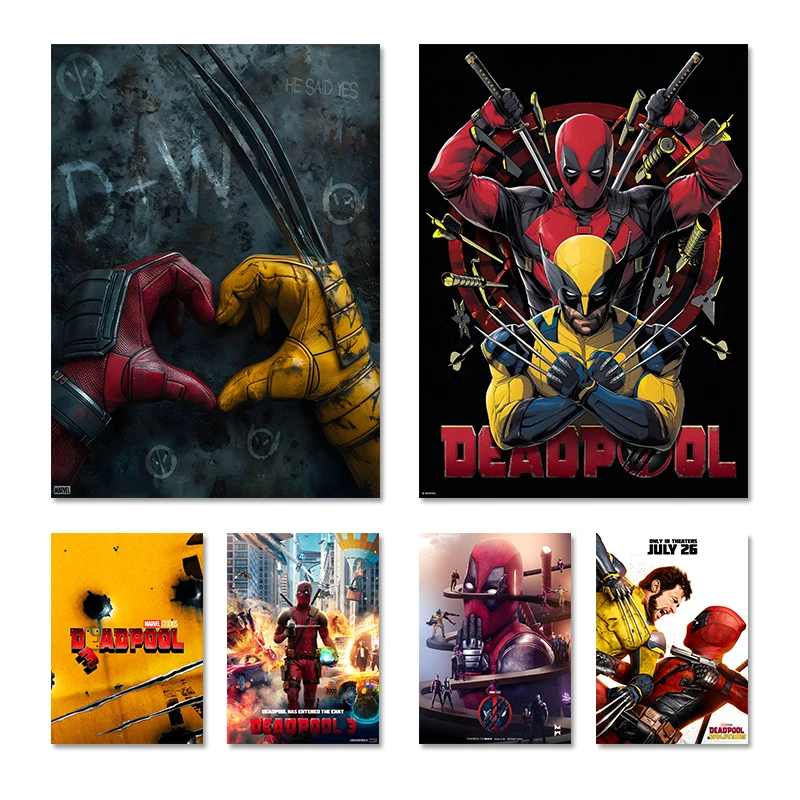 Deadpool & Wolverine Movie Canvas Painting Poster Cuadros Marvel Superhero Wall Art Mural Picture Living Room Decor Frameless