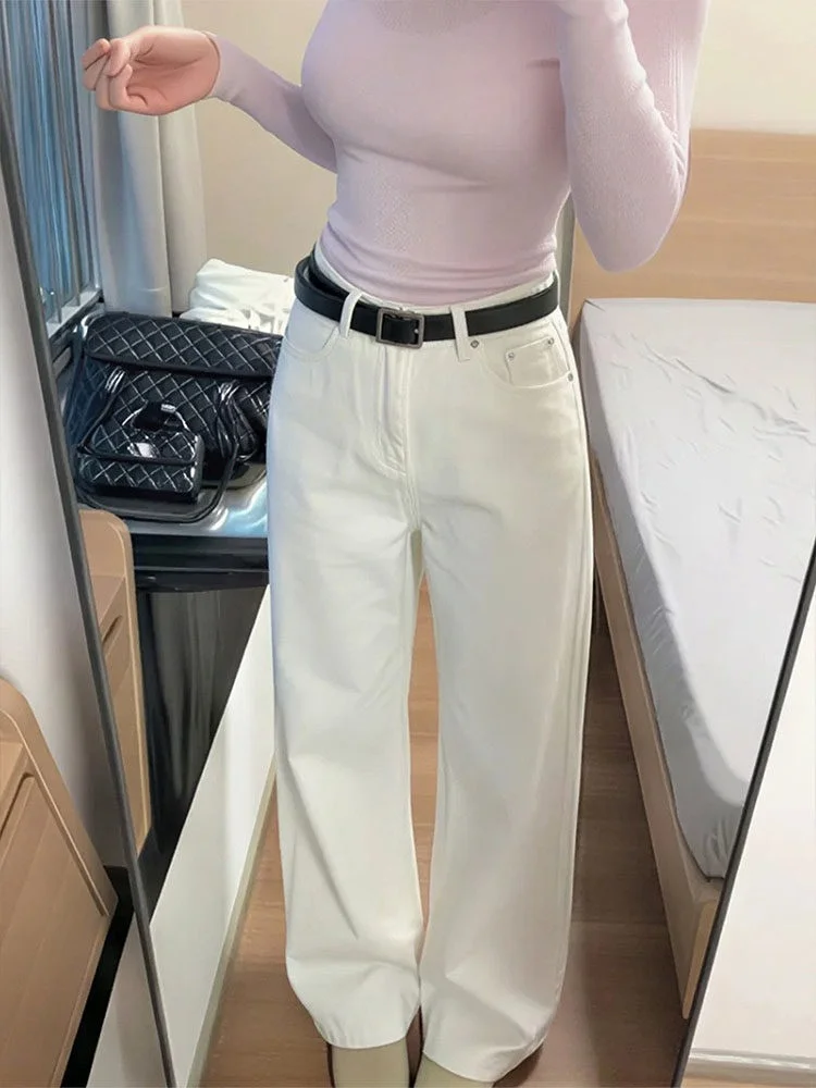 

White Straight Leg Jeans Women's Spring 2026 New plus Size Casual Drapey Wide Leg Pants Trendy High Waist Denim Skinnies