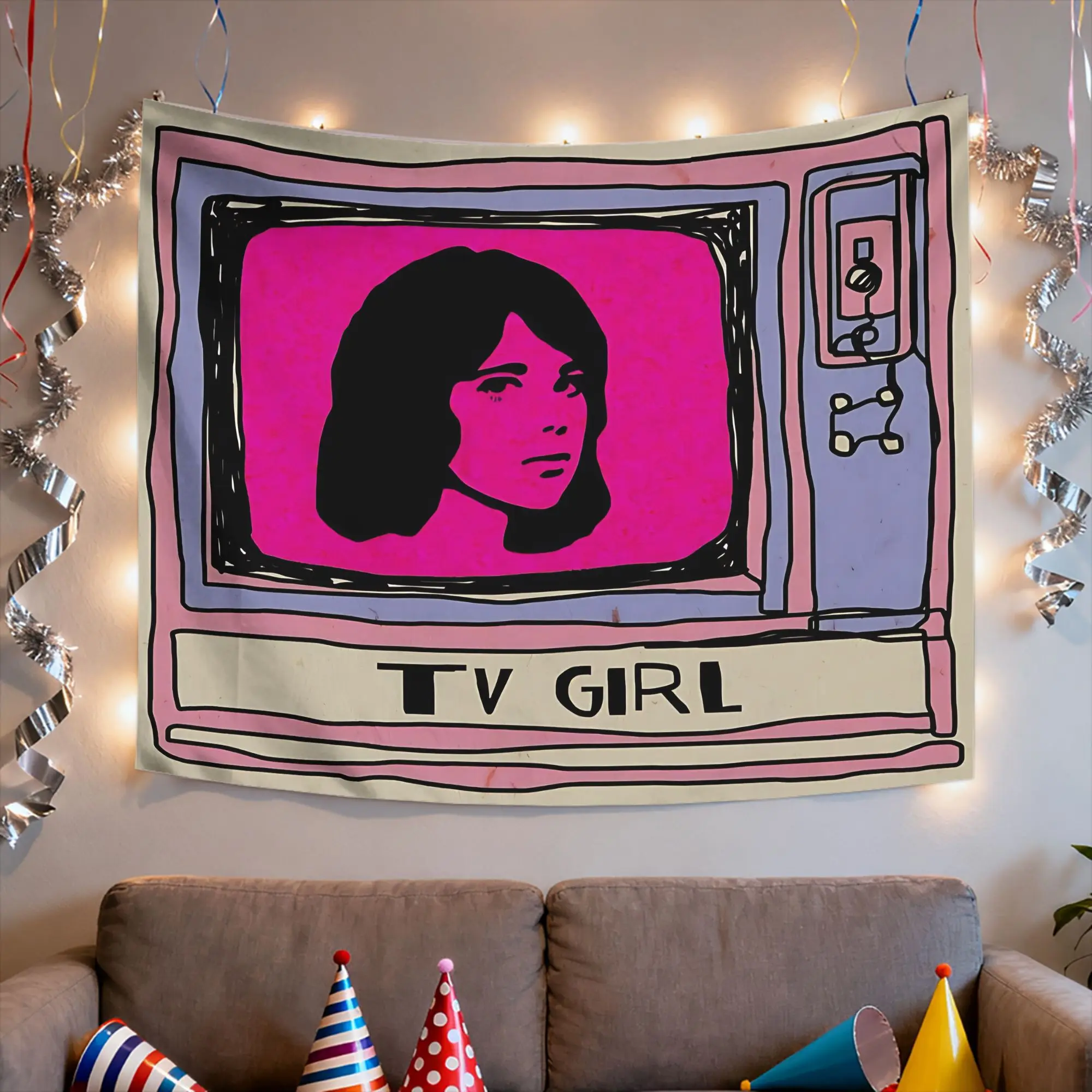 1pc Vintage T-TV G-Girl Wall Tapestry Retro Pink Purple Pop Art Wall Hanging Indie Aesthetic Dorm Decor aesthetic room decor