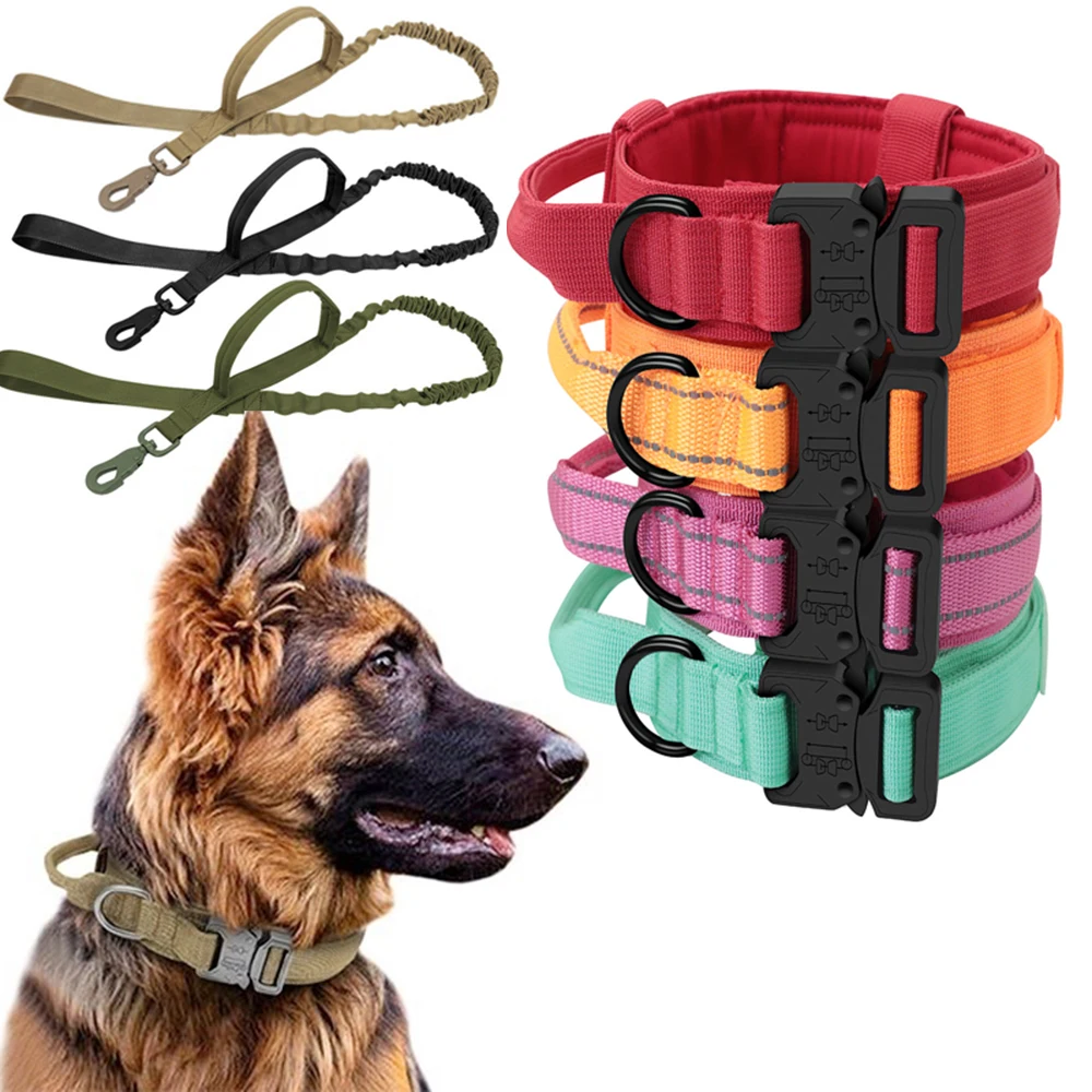 Guinzaglio tattico durevole per collare per cani Set guinzaglio per collare militare regolabile per cani di taglia media accessori per