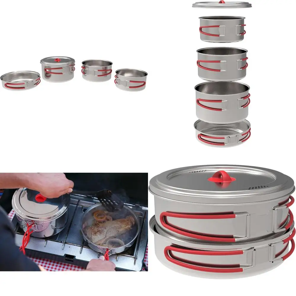 

Портативный и легкий набор посуды для кемпинга, походов и активного отдыха на природе - компактный комплект с кастрюлями, сковородами и ручками для крышек