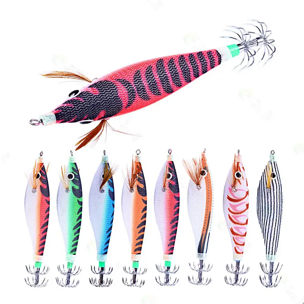 10cm/9.6g Artificial Lure Wood Shrimp Bait Squid Hook Jigging Floating Hard Bait Wobbler Jig Bait Fishing Tackle Swim Bait