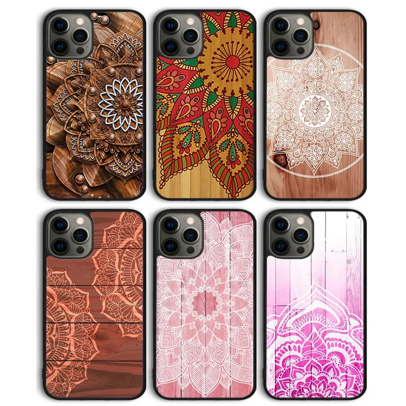 Mandala Floral Wood Phone Case Back Cover For iPhone 16 15 SE2020 14 PlusS 11 Pro Max 13 Pro Max 12 mini X XS Max XR Coque