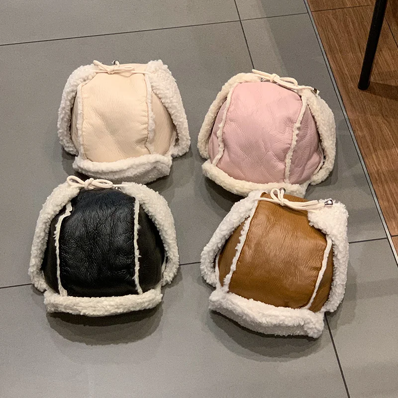 Lei Feng Hat Women's Winter Lamb Fur Thickened Warm Cap Ear Protection Hat Leather Snow Cap With Ear Flaps Windproof Warm Hats