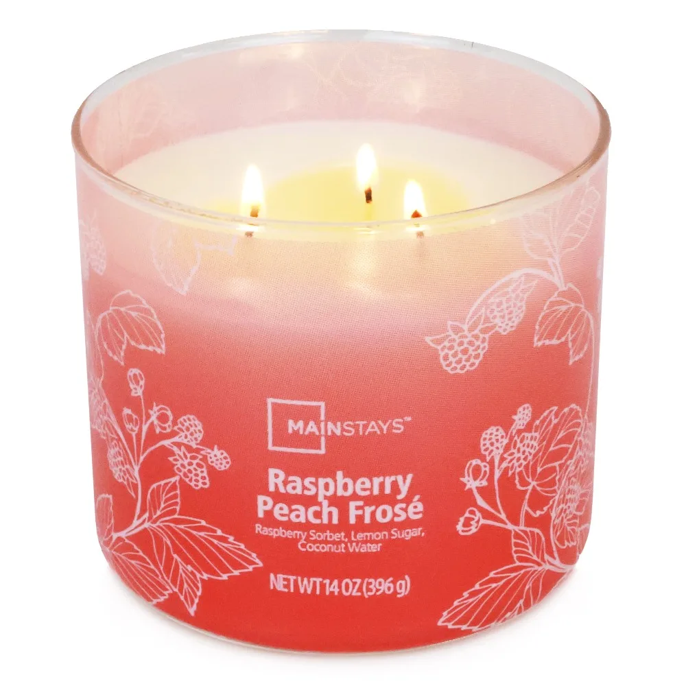 Large 14oz Triple Wick Ombre Candle Raspberry Peach Scented Home Fragrance Jar Candle for Relaxation Aromatherapy Gift