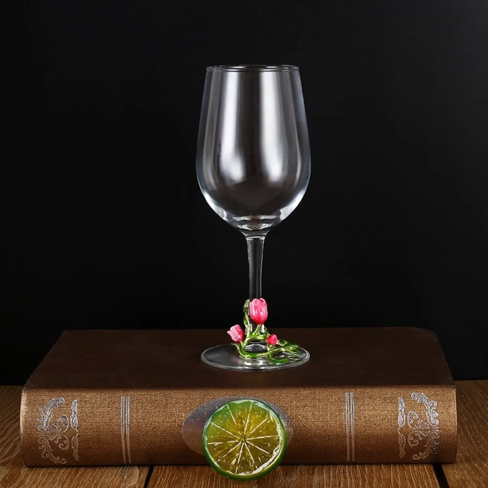 Festival Supplies Tulip Floral Tulip Flower Wine Glass 350ML Transparent Glass Goblet Elegant 3D Creative Embossed Cup New Year