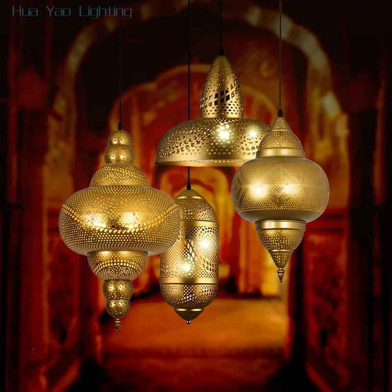 

Bohemian Vintage Iron Hollowing Out Carving Chandelier Lights Home Decoration Living Room Dining Room Ceiling LED Pendant Lamps