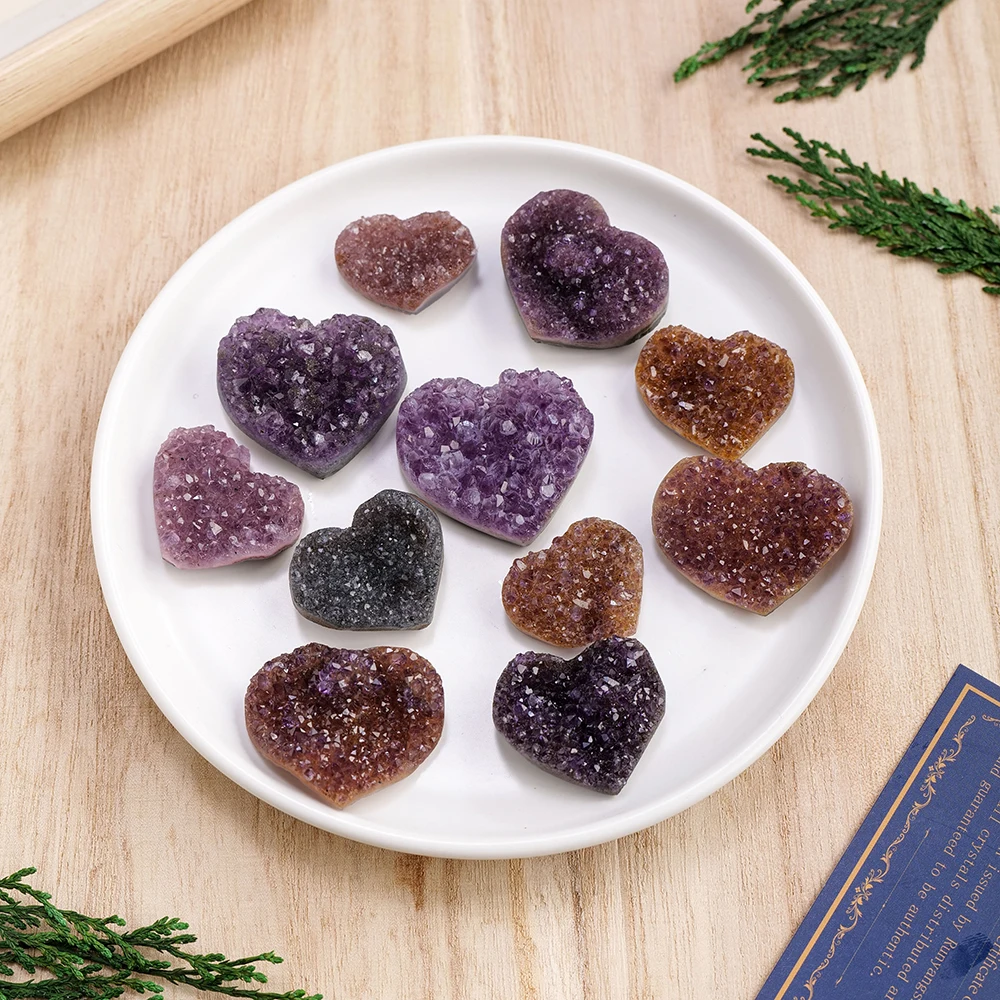 1set/Uruguay Amethyst Cluster Heart Shaped Rough Lots Crystals Healing Stone Natural Energy Ore DIY Jewelry Making Ornamental