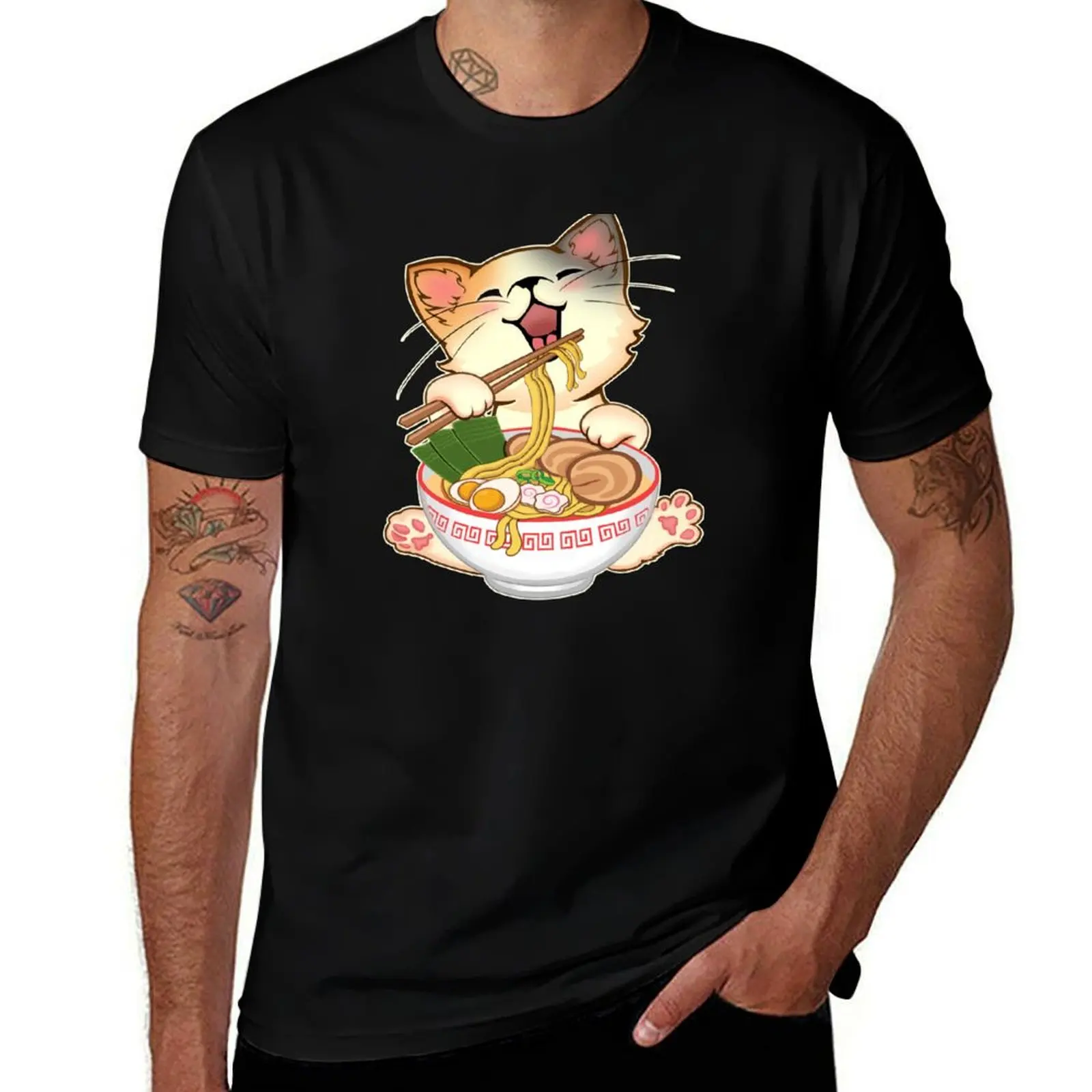 

Cute Ramen Cat T-Shirt man t shirts high quality luxury brand t shirt personalised man tshirt T-Shirt