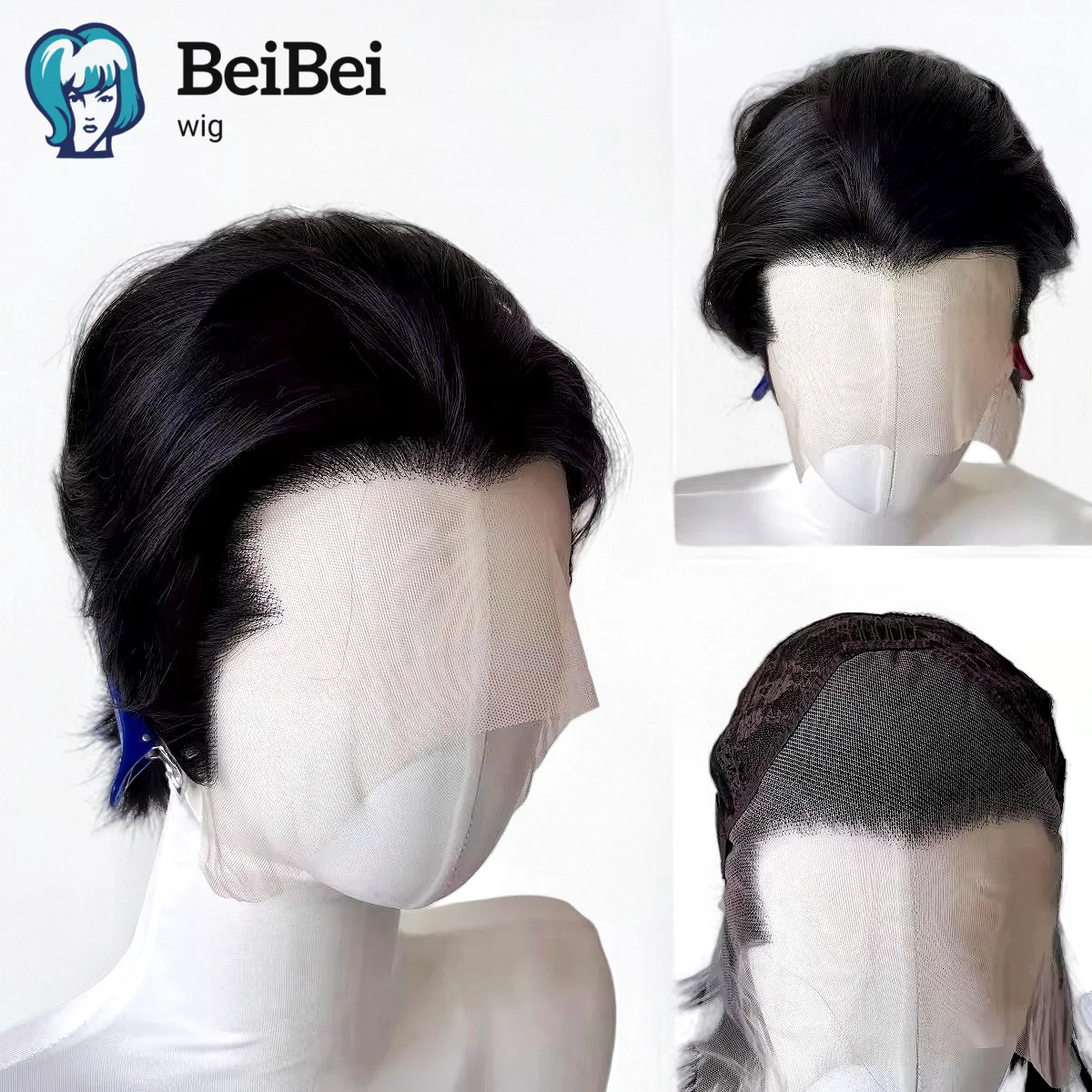 

Black Short Wig for Man with A Slicked-back Hairstyle 13*4 HD Synthetic Lace Front Wig Headband Cosplay Wigs Lace Frontal Peluca