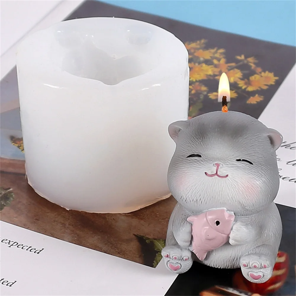 Cute Cat Shape Silicone Mold Candle Soap Liquid Mould Aromatherapy Candle Mold Handmade DIY Clay Crafts Mould Tool