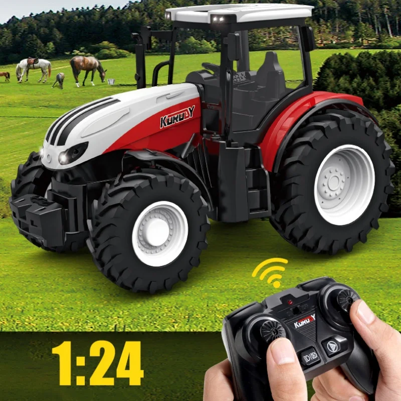 2.4 GHZ Remote Control Tractor Toy Kids RC Tractor Set Toddlers Farm Vehicle Toys for 3 4 5 6 7 8 9 Year Old