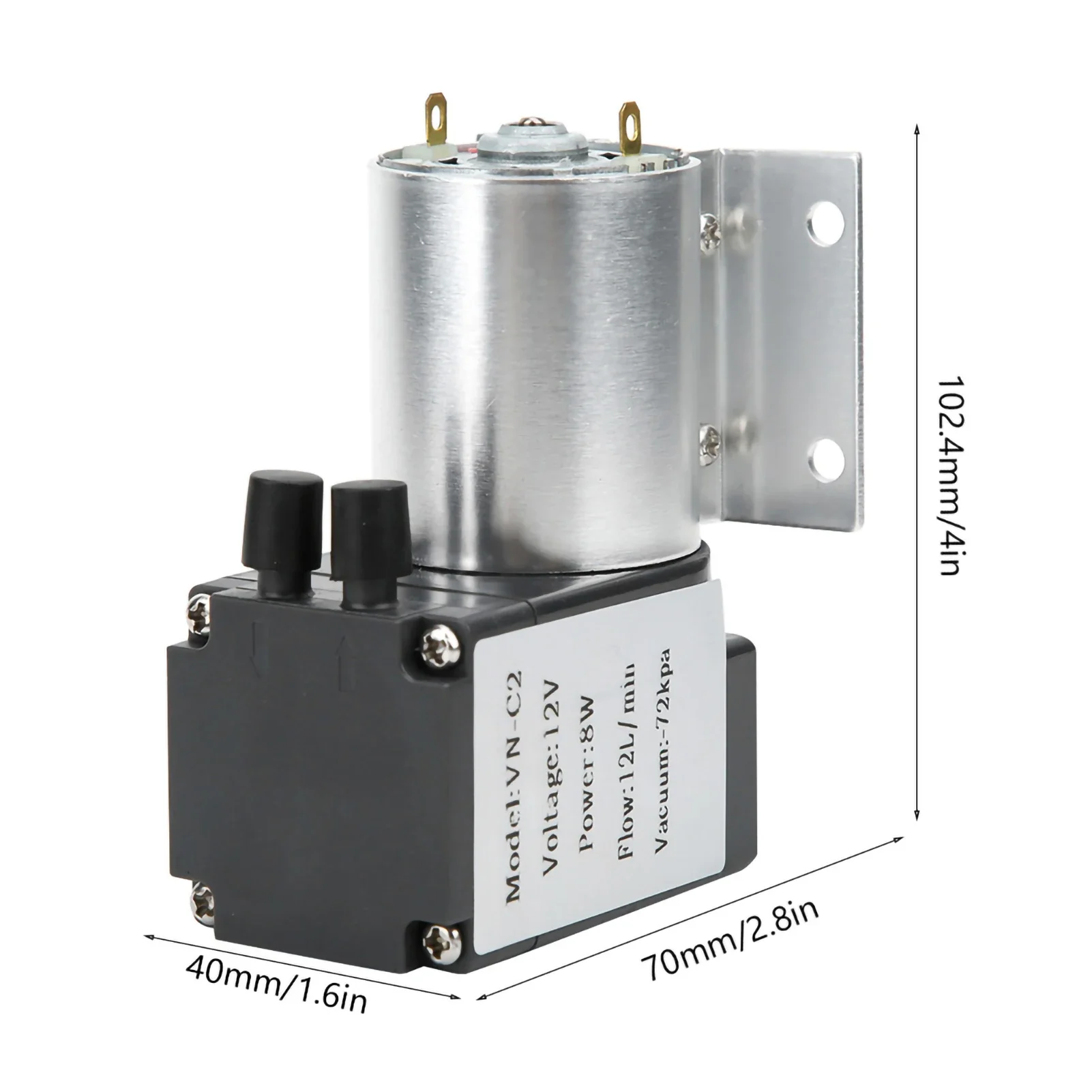 Bomba de Vacío de Presión Negativa de 12V/24V, 72kpa, 8w, 12L/min, Bomba de Succión de Gran Potencia con Soporte