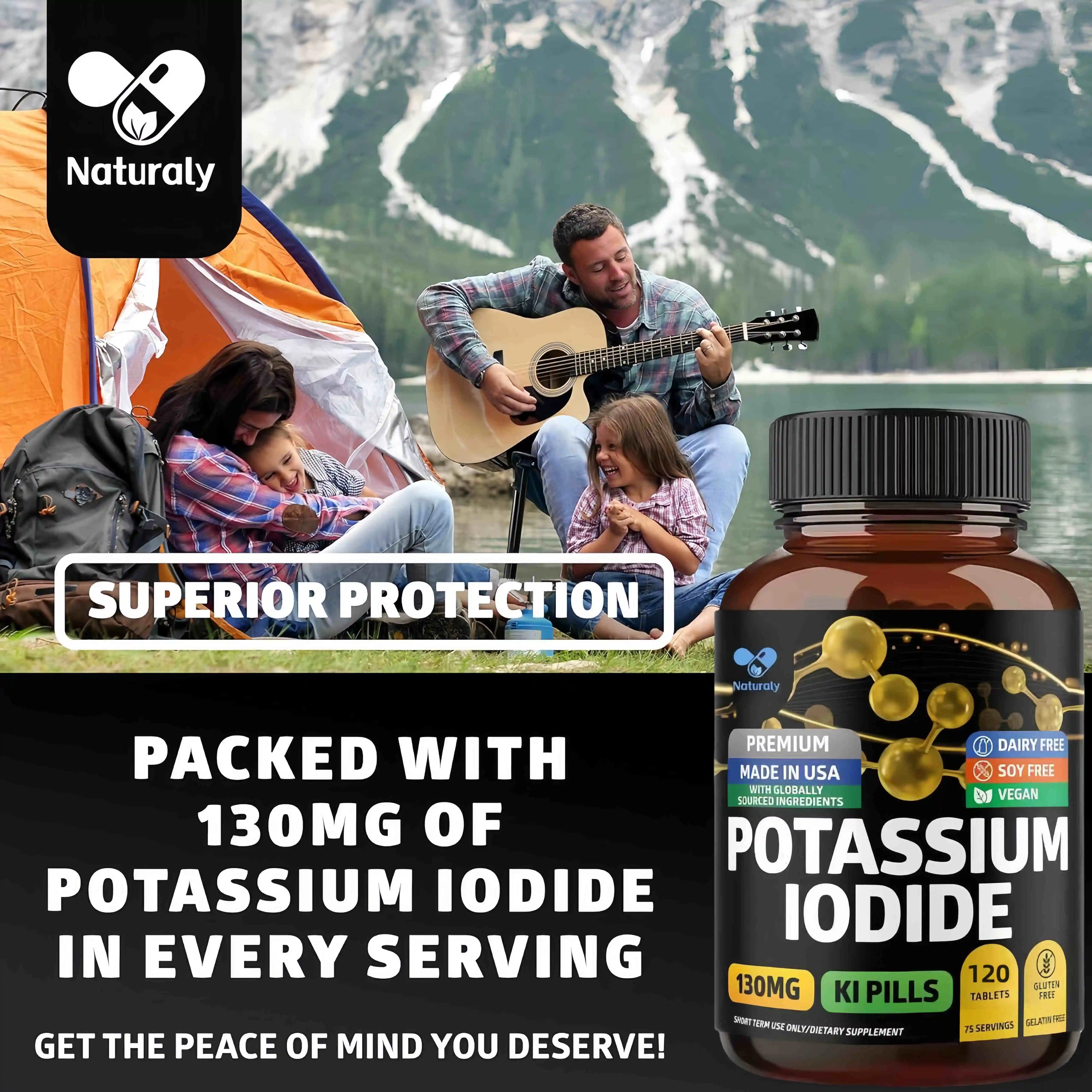 Potassium Iodide Capsules 130mg - Pure Potassium Iodide Tablets for Radiation Exposure for Kids & Adults