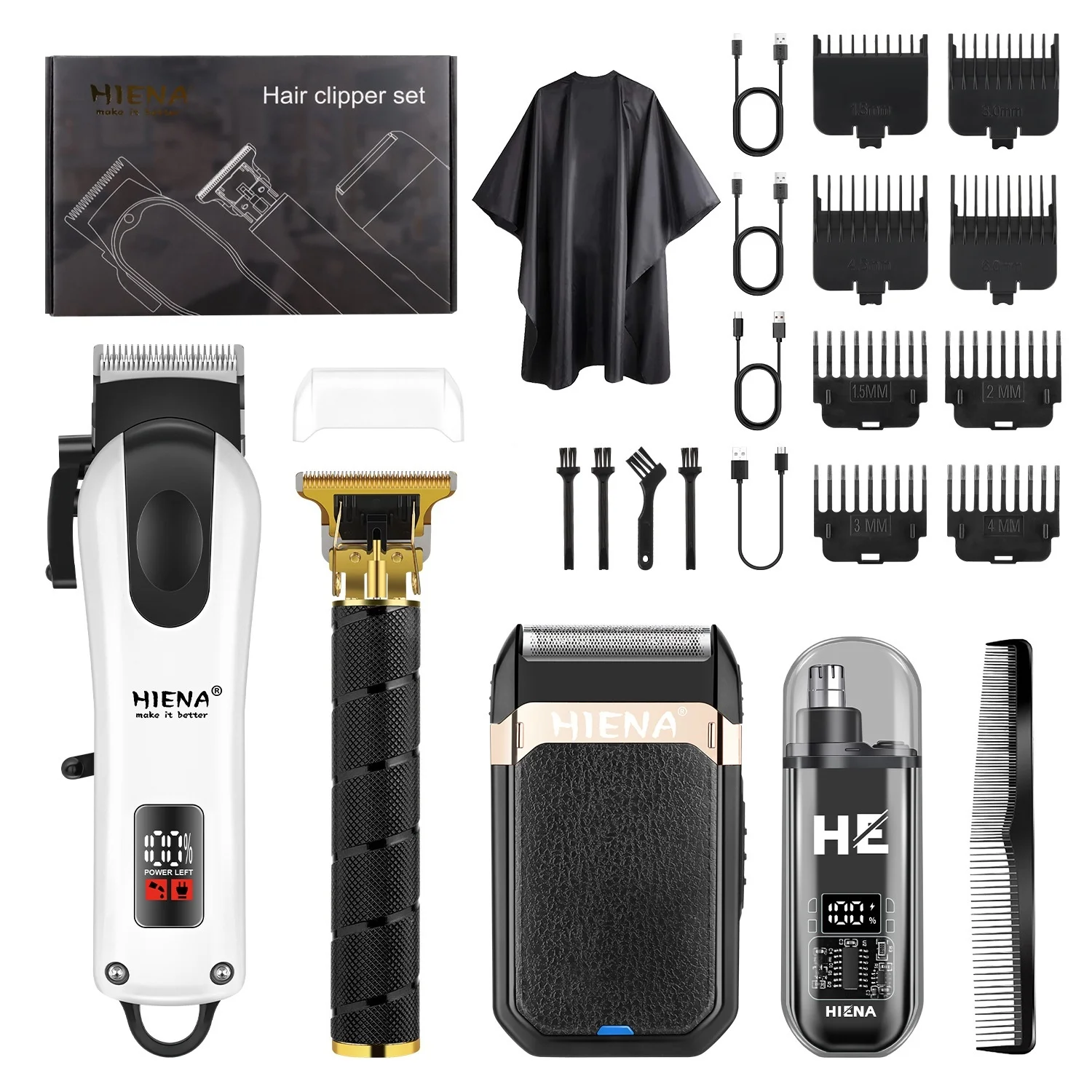 HIENA قص الشعر عدة قابلة للشحن اللاسلكي الشعر أداة تهذيب اللحية المهنية LED عرض آلة قطع الشعر 2025 هدية الكريسماس