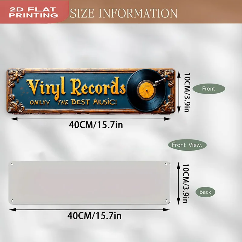 2D Flat, 1pc Vintage Vinyl Record Store Sign - Retro Music Decor with Vinyl Record Design - Heavy-Duty Metal Tin Sign (16x4 Inch