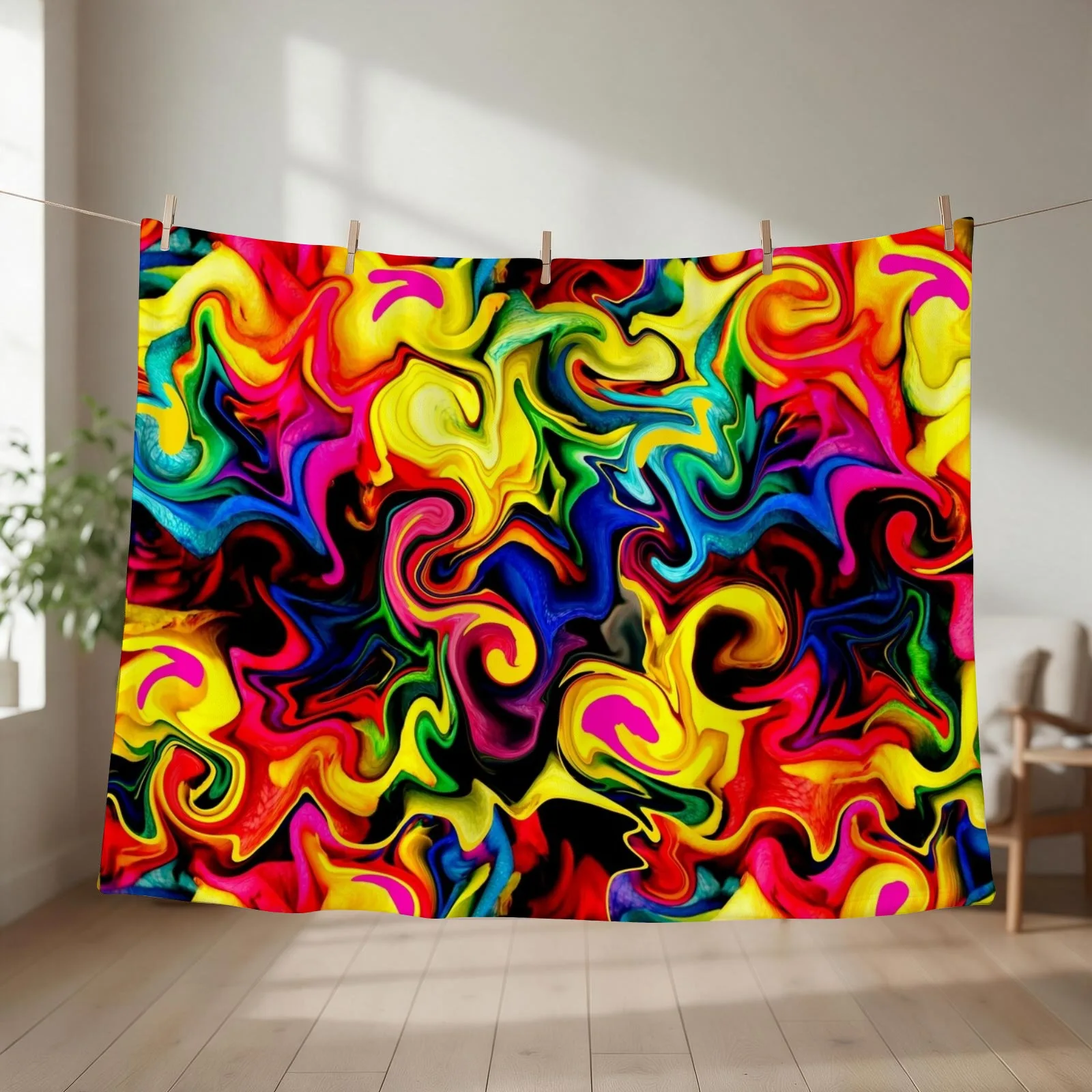 Abstract Designs: Cute Bright Colorful Rainbow Artwork Pattern Throw Blanket Bed Fashionable Furry Hairys Blankets