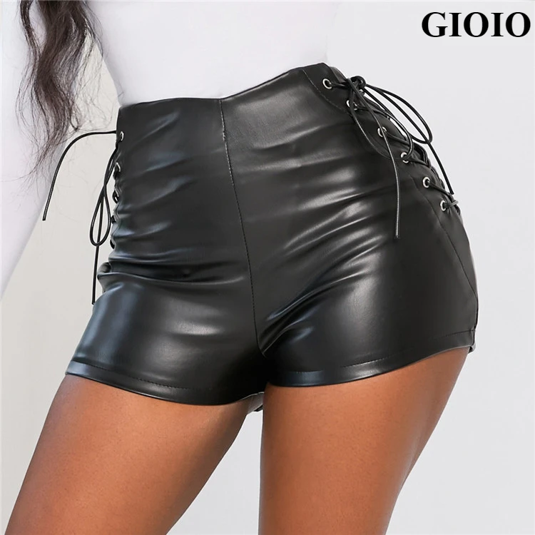 

GIOIO New Sexy Summer and Autumn Stretch Plus Size Tight Black Faux Leather Casual Shorts