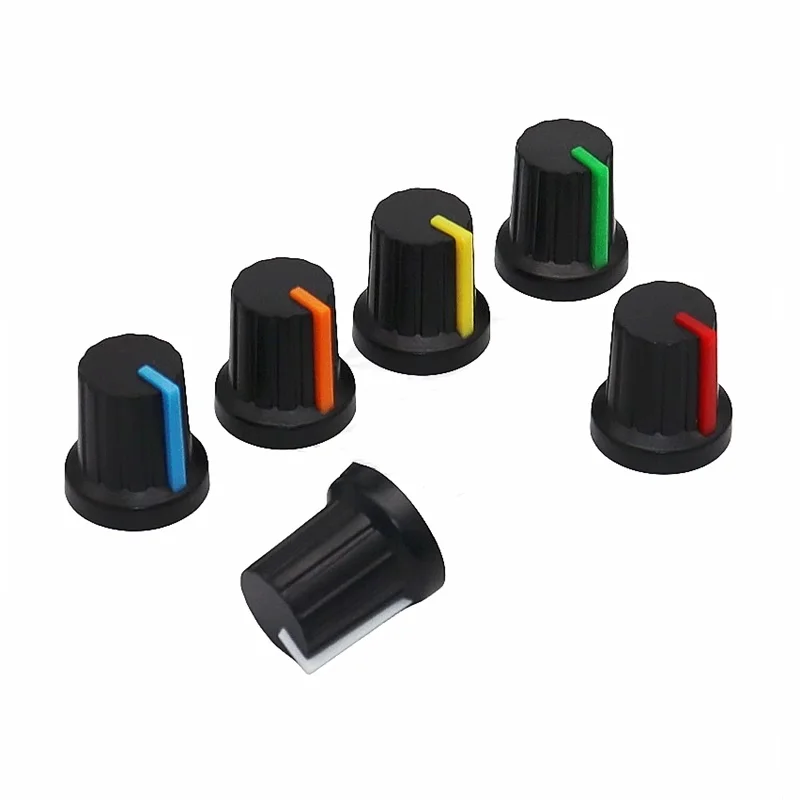 30 unids/lote 15X17mm 6mm potenciómetro cubierta de perilla de plástico WH148 perilla de potenciómetro 6 colores amarillo naranja azul blanco rojo verde