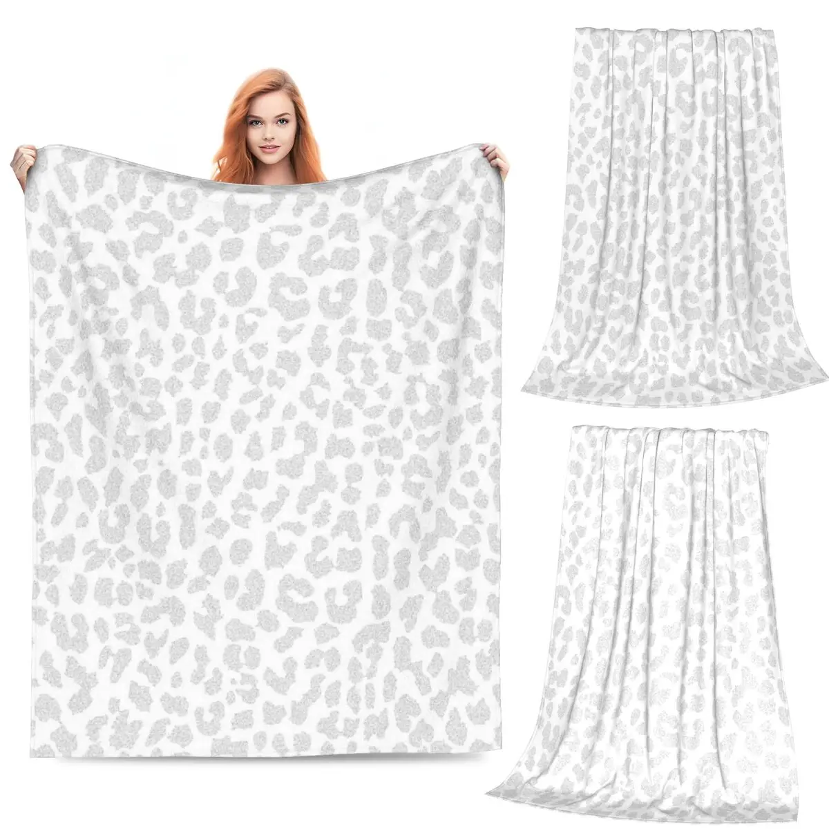 

Pale Gray Leopard Blanket Flannel Sofa Throw Blanket Breathable Throw Blankets for Home Bedroom Travel Throws Bedspread Quilt