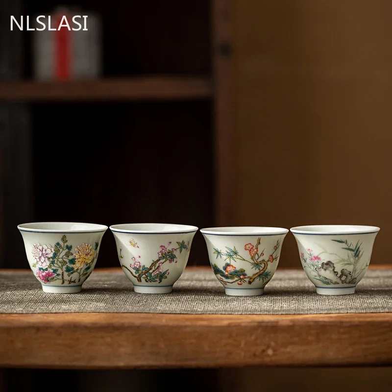 2 Pcs/lot Chinese Antique Ceramic Teacup Exquisite Hand Painted Flower Pattern Tea Bowl Coffee Cup Home Tea Set Master Tea Cup