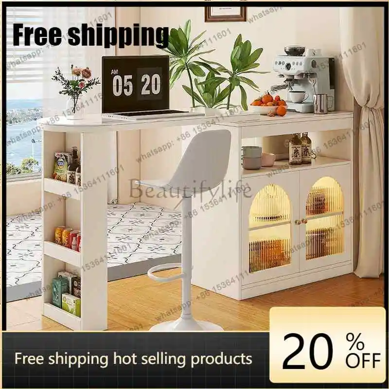 jj5 Cream style household wine cabinet solid wood partition living room rock slab dining side cabinet small telescopic middle is