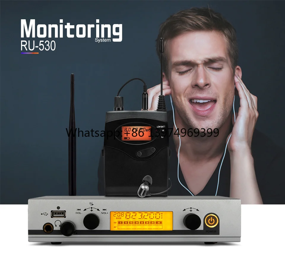 Professional Wireless IEM In-Ear  System Cardioid Polar Pattern FM Modulation Mode Condenser Microphone Made of Metal