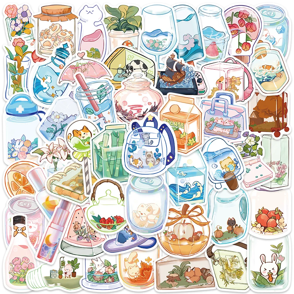 50pcs Transparent Things Illustration Stickers Decals For Phone Laptop Luggage Skateboard Guitar Aesthetic Waterproof Stickers