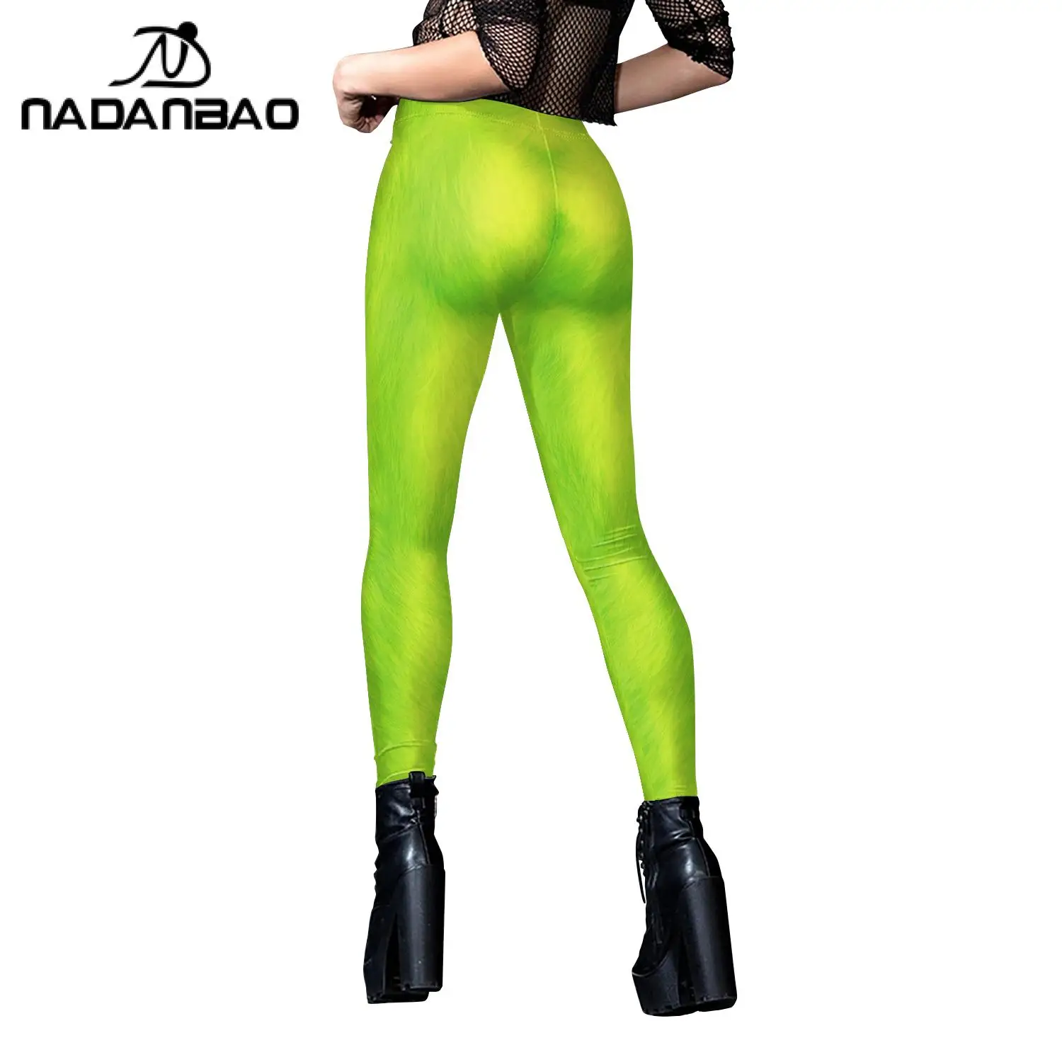 Nadanbao Green Holiday Party Leggings Women Mid Waist Elastic Tights Trousers Female Sexy Fashion Long Pants