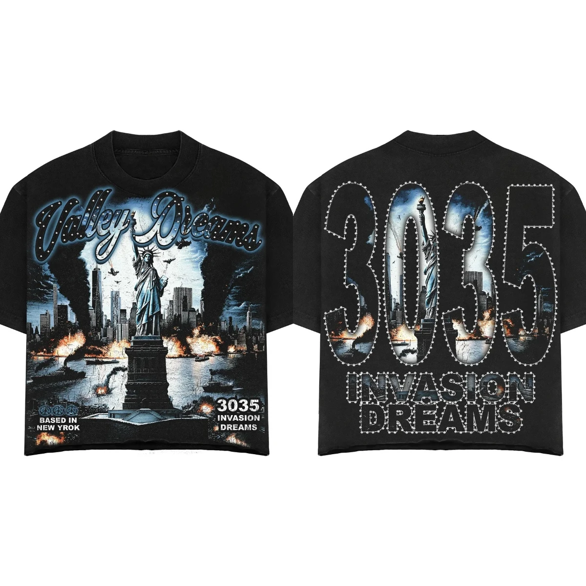 تمثال الحرية الجرافيك تي شيرت المتضخم Y2k بلايز Harajuku خمر القوطية الشارع الشهير أسود قصير الأكمام تي شيرت الرجال الملابس