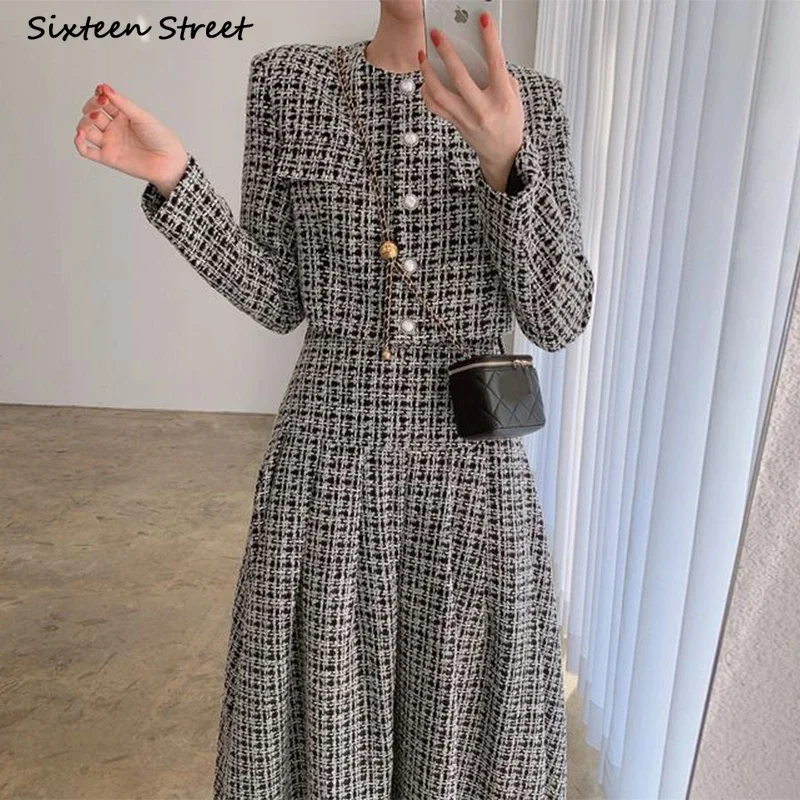 Gray Tweed 2 Piece Sets Womens Outfits Winter Jackets + High Waisted Skirts Ladies Chic Vintage Autumn Skirts Sets Black