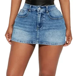 Sexy Slim Button Splice High Waist Ultra Short Skirt Women Summer Wrap Hip Denim Half-body Dress Female Casual Trend Streetwear