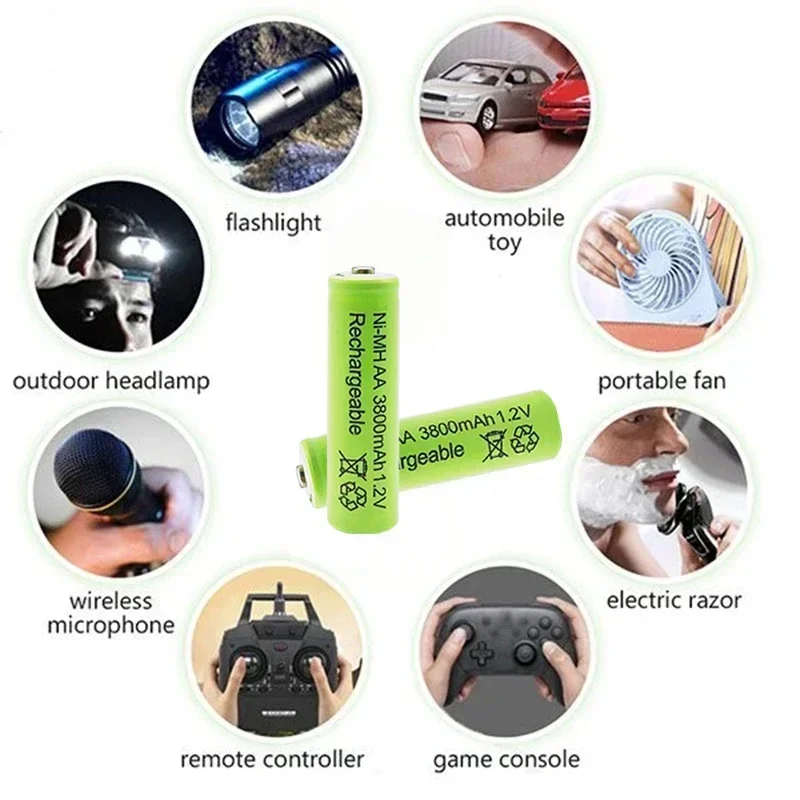 New green AA rechargeable battery 3800Mah AA1.2v nickel hydrogen rechargeable battery, suitable for LED light toy Mp3+charger