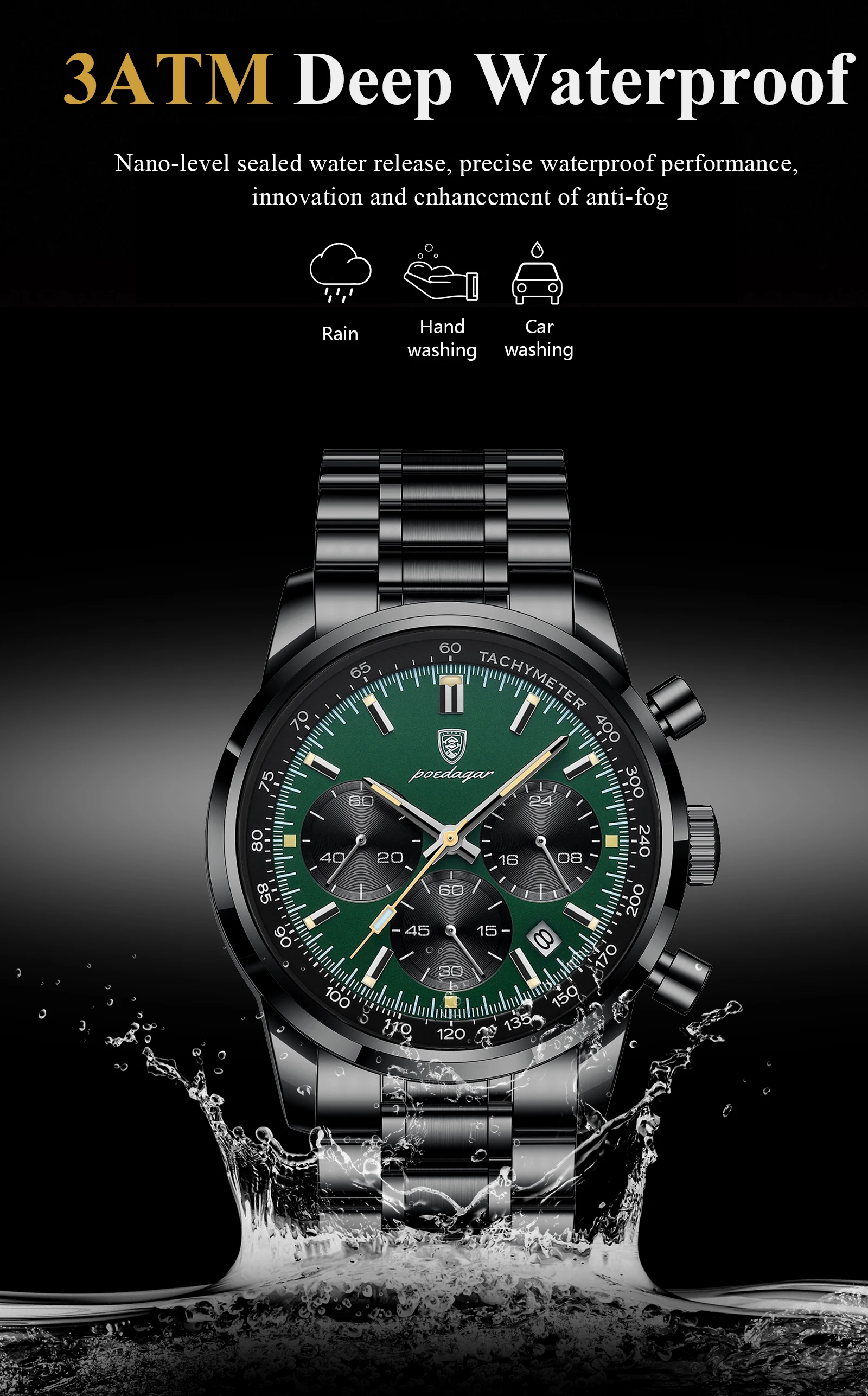 POEDAGAR Top Luxus Männer Uhr Wasserdicht Leucht Datum Chronograph Mode herren Quarzuhr Edelstahl Sport Mann Uhren – Detail 9